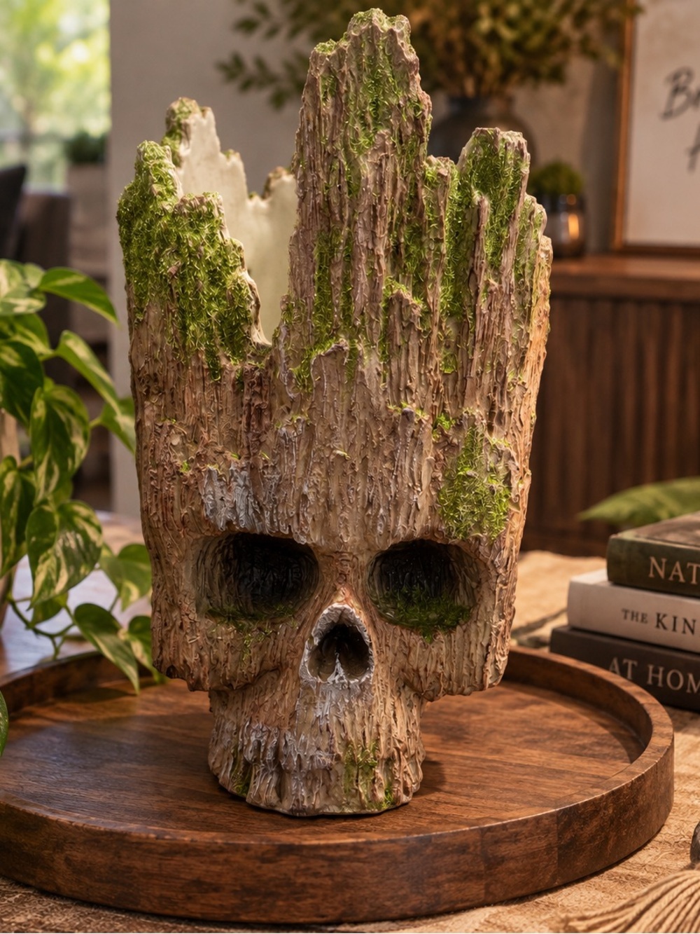 Woodland Skull Planter - Moss Green and Brown